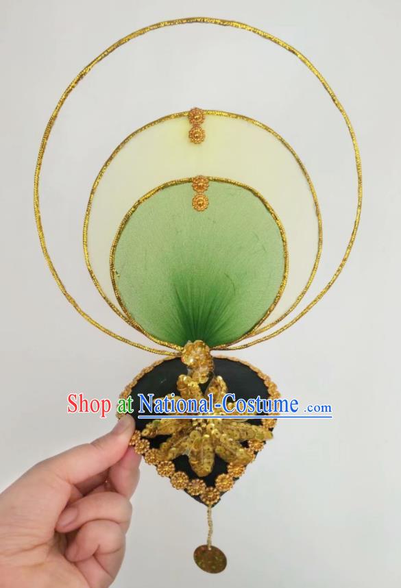 China Women Group Dance Hat Stage Performance Hair Accessories Classical Dance Headpiece Opening Dance Green Hair Crown