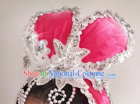 China Yangko Performance Hair Accessories Folk Dance Headpiece Opening Dance Hair Clasp Women Group Dance Pink Flower Hat