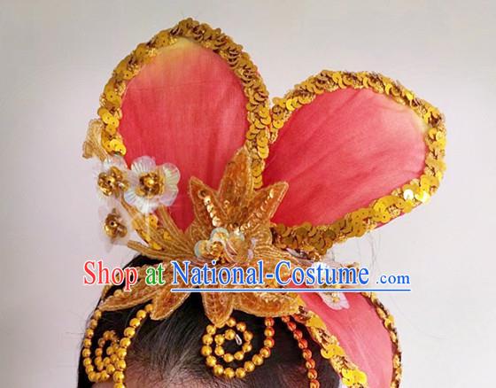 China Women Group Dance Red Flower Hat Yangko Performance Hair Accessories Folk Dance Headpiece Opening Dance Hair Clasp