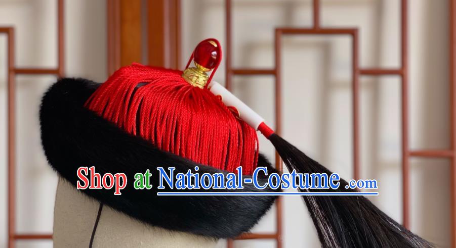 China Ancient Emperor Winter Hat Traditional Manchu Official Headwear Qing Dynasty Majesty Lord Headdress for Men