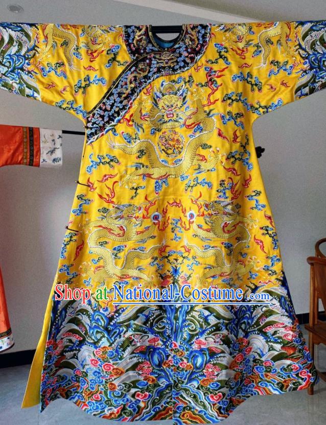 Chinese Ancient Lord Embroidery Imperial Robe Qing Dynasty Garment Costumes Traditional Manchu Emperor Replica Clothing