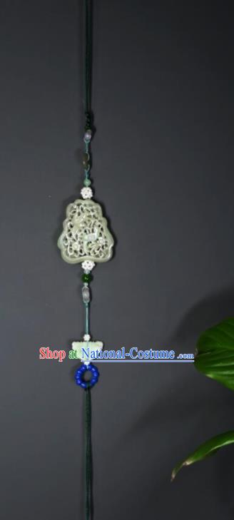 China Handmade Belt Jade Sachet Ancient Swordsman Blue Tassel Pendant Traditional Hanfu Waist Accessories