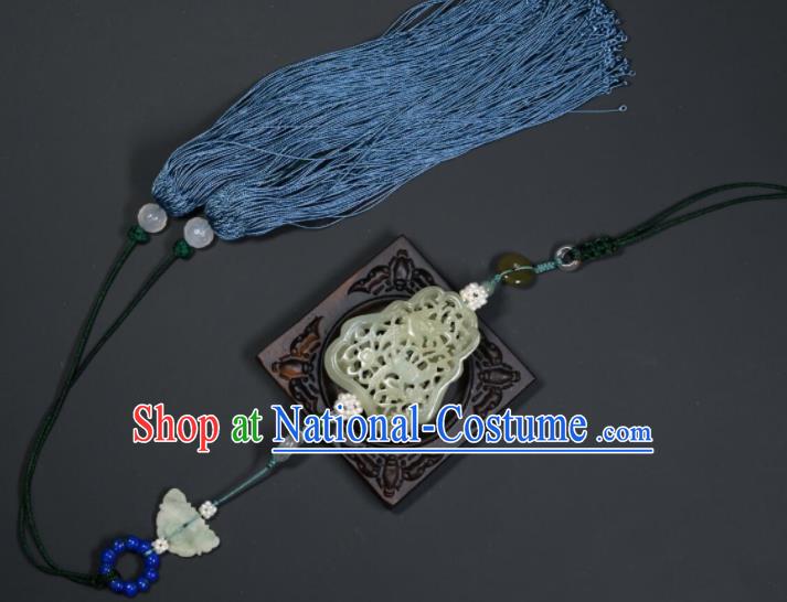 China Handmade Belt Jade Sachet Ancient Swordsman Blue Tassel Pendant Traditional Hanfu Waist Accessories