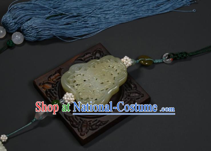 China Handmade Belt Jade Sachet Ancient Swordsman Blue Tassel Pendant Traditional Hanfu Waist Accessories