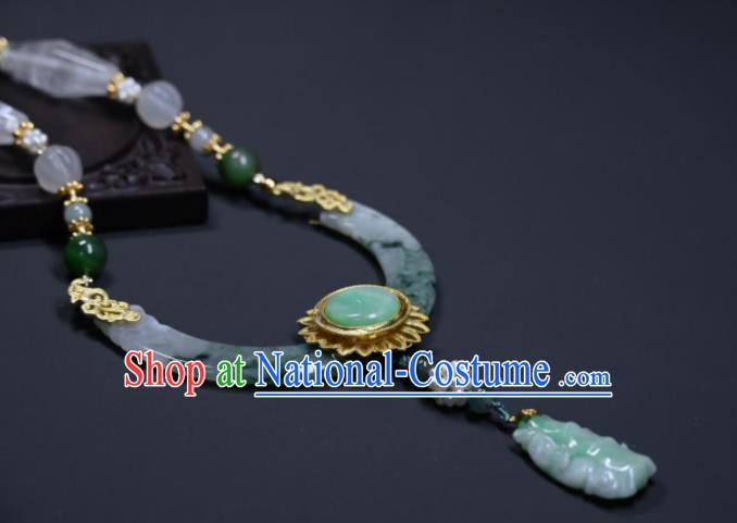 China Ancient Princess Necklace Accessories Qing Dynasty Empress Necklet Handmade Jade Carving Jewelry