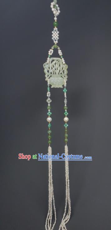 China Handmade Jade Carving Flower Basket Belt Jewelry Ancient Swordsman Beads Tassel Pendant Traditional Hanfu Waist Accessories