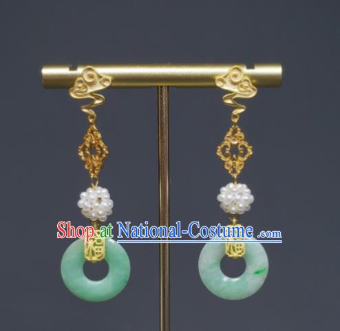 Handmade Chinese Traditional Cheongsam Ear Jewelry Qing Dynasty Eardrop Pearls Ear Accessories National Jade Earrings