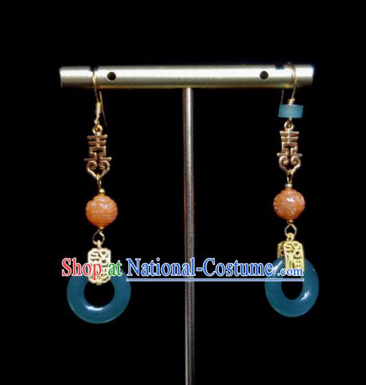 Handmade Chinese National Jade Earrings Traditional Cheongsam Ear Jewelry Qing Dynasty Eardrop Agate Ear Accessories