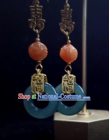 Handmade Chinese National Jade Earrings Traditional Cheongsam Ear Jewelry Qing Dynasty Eardrop Agate Ear Accessories