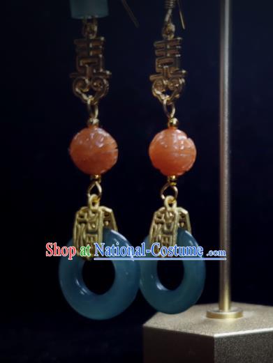 Handmade Chinese National Jade Earrings Traditional Cheongsam Ear Jewelry Qing Dynasty Eardrop Agate Ear Accessories