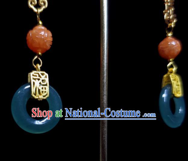 Handmade Chinese National Jade Earrings Traditional Cheongsam Ear Jewelry Qing Dynasty Eardrop Agate Ear Accessories