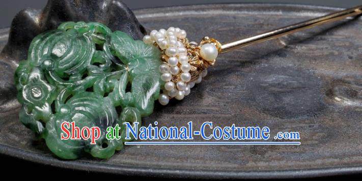 Chinese Traditional Qipao Dress Hair Accessories Handmade Qing Dynasty Court Woman Jade Butterfly Hair Stick Ancient Imperial Consort Pearls Hairpin