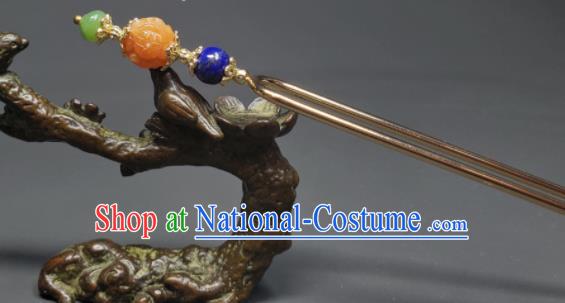 Chinese Traditional Qipao Dress Headpiece Handmade Qing Dynasty Palace Lady Gems Hair Stick Ancient Princess Agate Hairpin