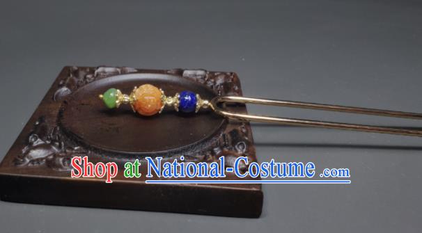 Chinese Traditional Qipao Dress Headpiece Handmade Qing Dynasty Palace Lady Gems Hair Stick Ancient Princess Agate Hairpin