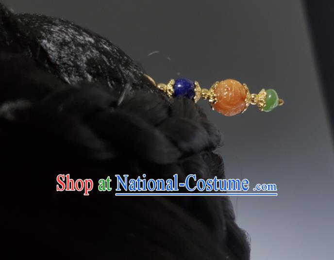 Chinese Traditional Qipao Dress Headpiece Handmade Qing Dynasty Palace Lady Gems Hair Stick Ancient Princess Agate Hairpin