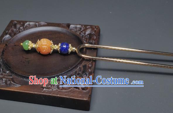 Chinese Traditional Qipao Dress Headpiece Handmade Qing Dynasty Palace Lady Gems Hair Stick Ancient Princess Agate Hairpin