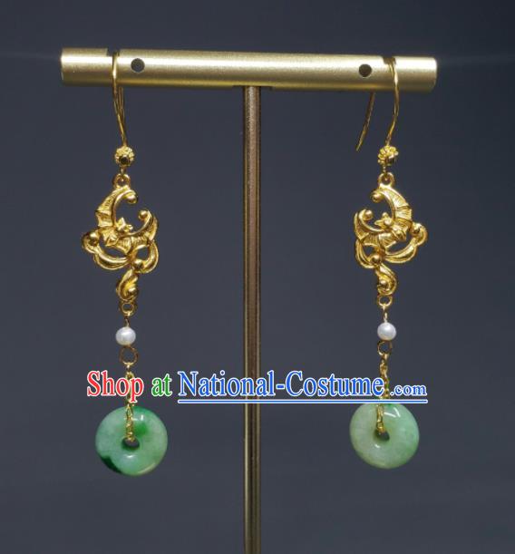 Handmade Chinese National Jadeite Ring Earrings Cheongsam Ear Jewelry Qing Dynasty Court Eardrop Traditional Ear Accessories