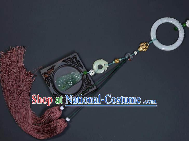 China Traditional Hanfu Waist Accessories Handmade Jade Ring Belt Jewelry Ancient Swordsman Brown Tassel Pendant