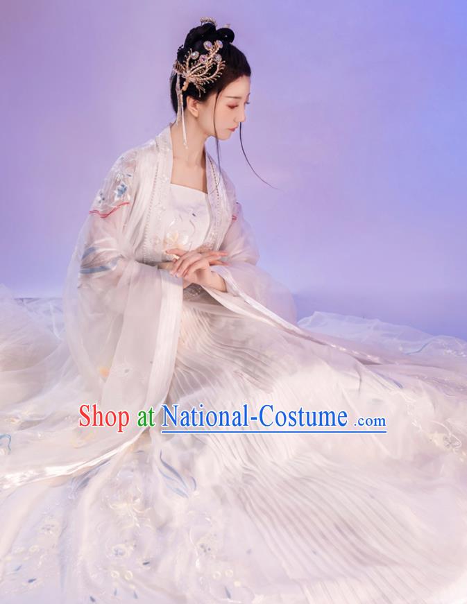 China Traditional Wedding White Hanfu Dresses Song Dynasty Patrician Beauty Historical Clothing Ancient Goddess Garment Costumes