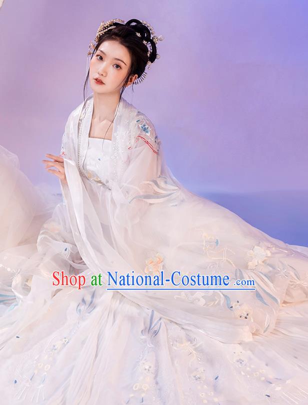 China Traditional Wedding White Hanfu Dresses Song Dynasty Patrician Beauty Historical Clothing Ancient Goddess Garment Costumes