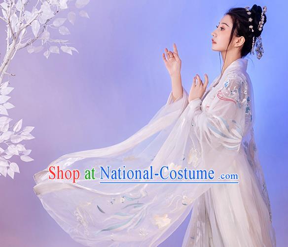 China Traditional Wedding White Hanfu Dresses Song Dynasty Patrician Beauty Historical Clothing Ancient Goddess Garment Costumes