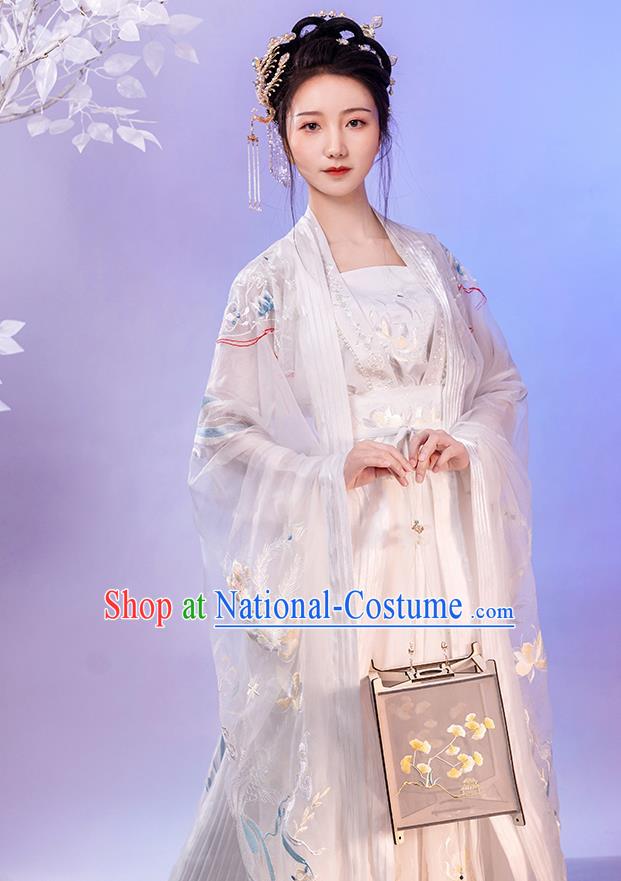 China Traditional Wedding White Hanfu Dresses Song Dynasty Patrician Beauty Historical Clothing Ancient Goddess Garment Costumes