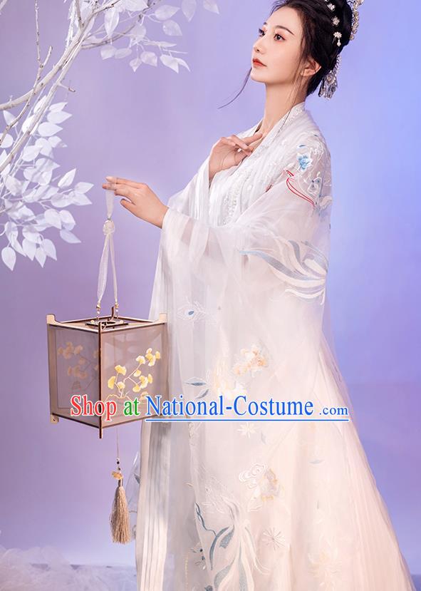 China Traditional Wedding White Hanfu Dresses Song Dynasty Patrician Beauty Historical Clothing Ancient Goddess Garment Costumes