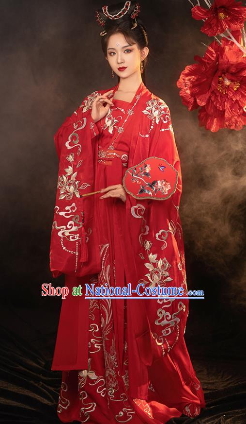 China Ancient Princess Garment Costumes Traditional Wedding Red Hanfu Dresses Jin Dynasty Court Beauty Historical Clothing