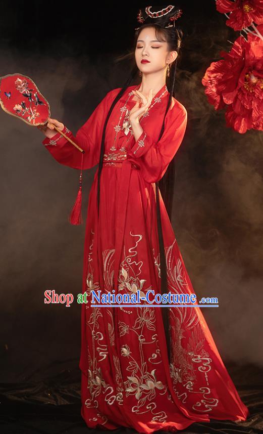 China Ancient Princess Garment Costumes Traditional Wedding Red Hanfu Dresses Jin Dynasty Court Beauty Historical Clothing