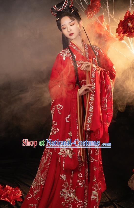 China Ancient Princess Garment Costumes Traditional Wedding Red Hanfu Dresses Jin Dynasty Court Beauty Historical Clothing