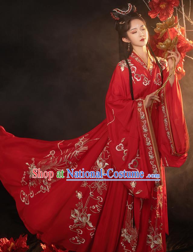 China Ancient Princess Garment Costumes Traditional Wedding Red Hanfu Dresses Jin Dynasty Court Beauty Historical Clothing