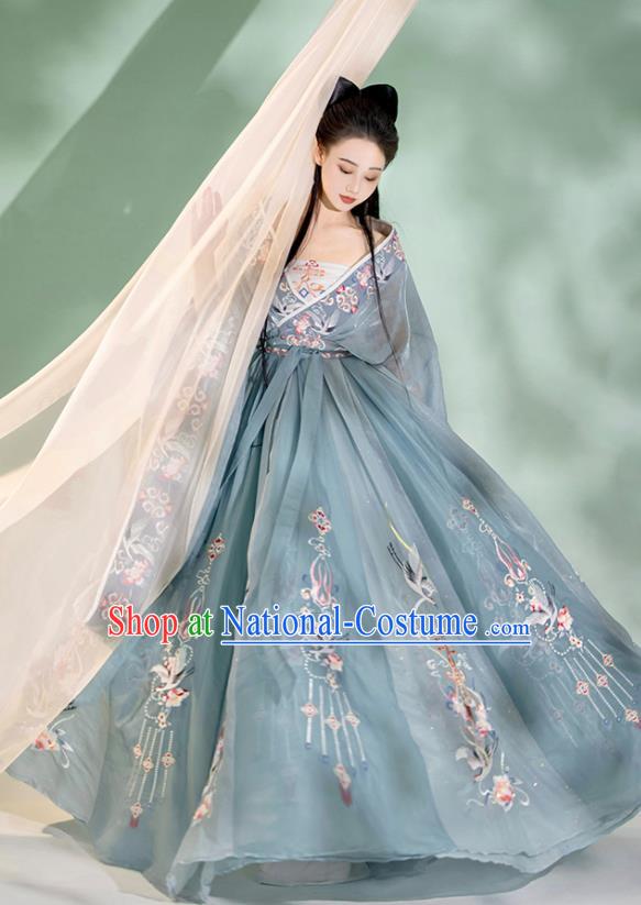 China Ancient Palace Princess Garment Costumes Traditional Court Blue Hanfu Dress Southern and Northern Dynasties Noble Woman Historical Clothing