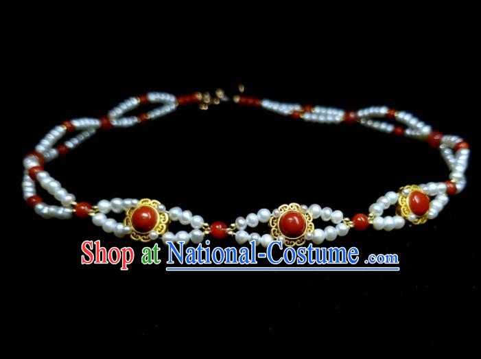 China Handmade Pearls Jewelry Ancient Imperial Consort Necklace Accessories Qing Dynasty Court Necklet