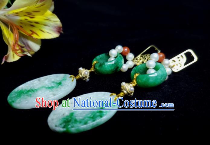 Handmade Chinese National Jade Earrings Traditional Pearls Ear Jewelry Qing Dynasty Court Woman Eardrop Cheongsam Ear Accessories