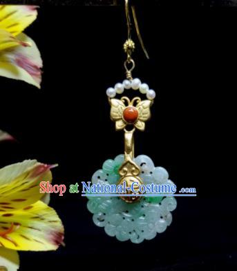 Handmade Chinese Qing Dynasty Jadeite Jewelry Cheongsam Ear Accessories National Golden Butterfly Earrings Traditional Eardrop