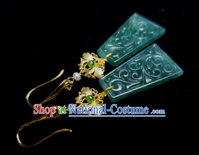 Handmade Chinese Jadeite Ear Accessories National Golden Lotus Earrings Traditional Palace Eardrop Cheongsam Ear Jewelry