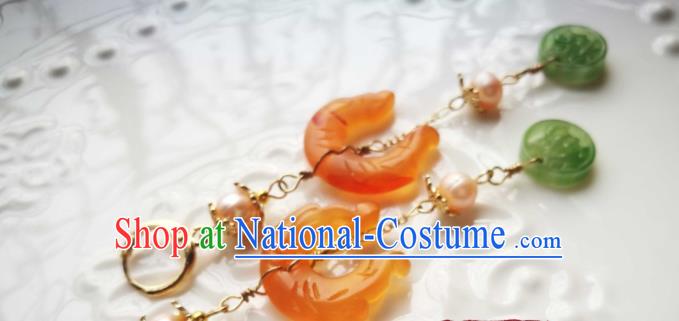 Handmade Chinese Traditional Agate Dragon Eardrop Cheongsam Ear Jewelry Pearls Ear Accessories National Tassel Earrings