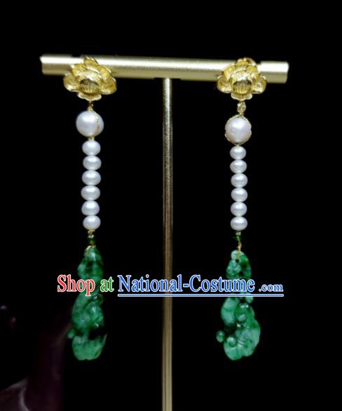 Handmade Chinese Cheongsam Ear Accessories National Jadeite Earrings Traditional Ear Jewelry Pearls Eardrop