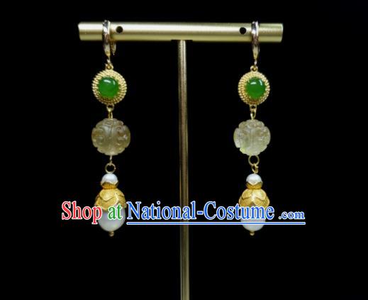 Handmade Chinese Traditional Ear Jewelry Qing Dynasty Pearl Eardrop Cheongsam Ear Accessories National Topaz Earrings