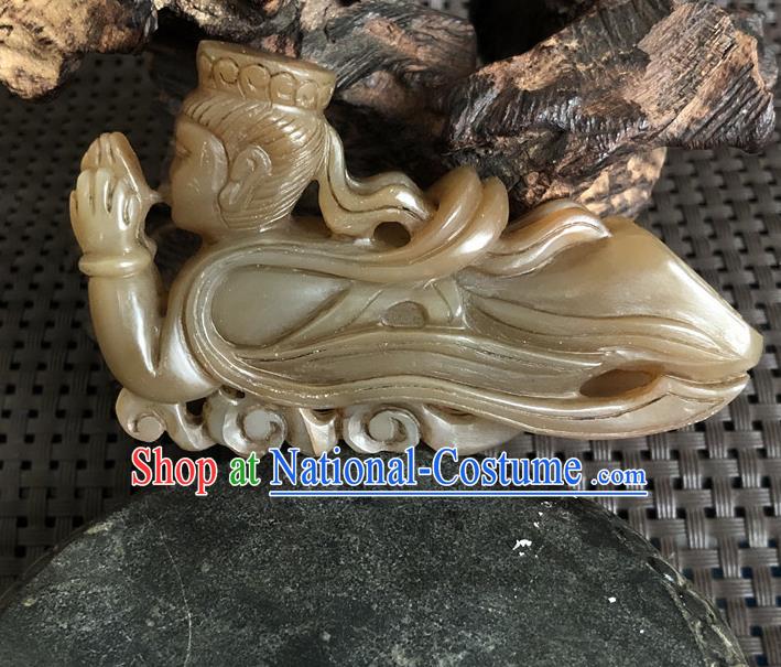 China Traditional Jade Craft Flying Apsaras Jade Sculpture Handmade Agate Carving Accessories