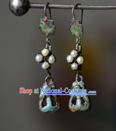 Handmade Chinese Cheongsam Ear Jewelry Silver Ear Accessories National Earrings Traditional Pearls Eardrop