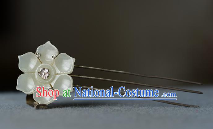 Chinese Traditional Vintage Hair Accessories Handmade Qing Dynasty Silver Hair Comb Ancient Empress Hetian Jade Plum Blossom Hairpin