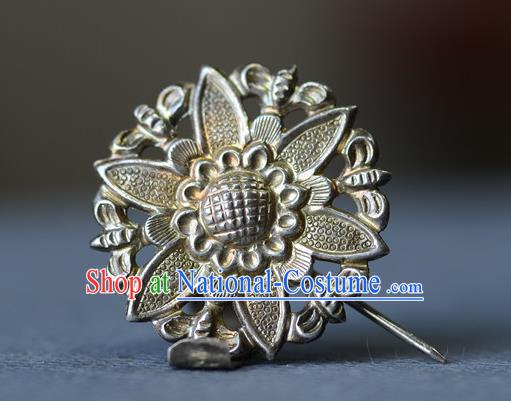 Chinese Handmade Qing Dynasty Vintage Hair Stick Ancient Empress Silver Sunflower Hairpin Traditional Court Hair Accessories