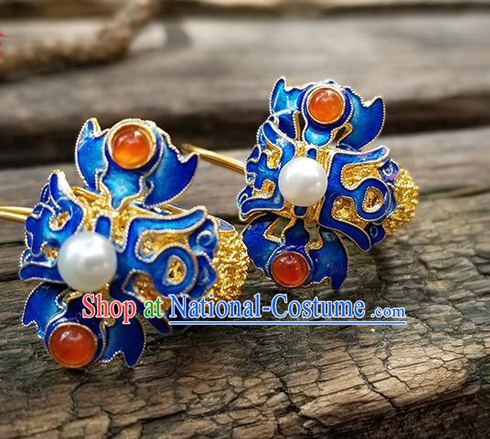 Handmade Chinese Cheongsam Ear Jewelry Qing Dynasty Empress Ear Accessories National Cloisonne Earrings Traditional Filigree Eardrop