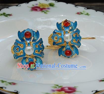 Handmade Chinese National Cloisonne Blue Earrings Traditional Filigree Eardrop Cheongsam Ear Jewelry Qing Dynasty Court Ear Accessories