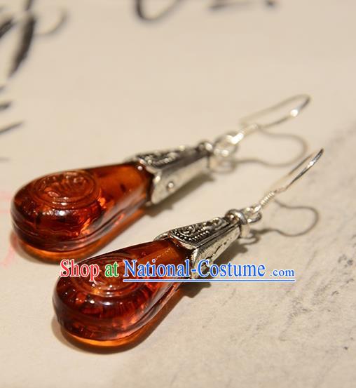 Handmade Chinese National Red Coloured Glaze Earrings Traditional Silver Eardrop Cheongsam Ear Jewelry Qing Dynasty Ear Accessories