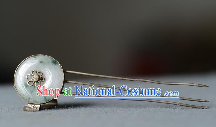 Chinese Traditional Jade Hair Accessories Handmade Qing Dynasty Imperial Consort Hair Comb Ancient Empress Silver Hairpin