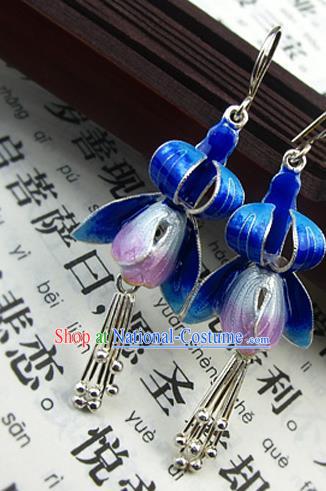 Handmade Chinese Traditional Cloisonne Flower Eardrop Cheongsam Ear Jewelry Qing Dynasty Ear Accessories National Silver Earrings