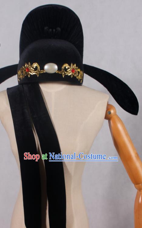 Chinese Ancient Scholar Headdress Beijing Opera Xiaosheng Black Hat Peking Opera Childe Hair Accessories