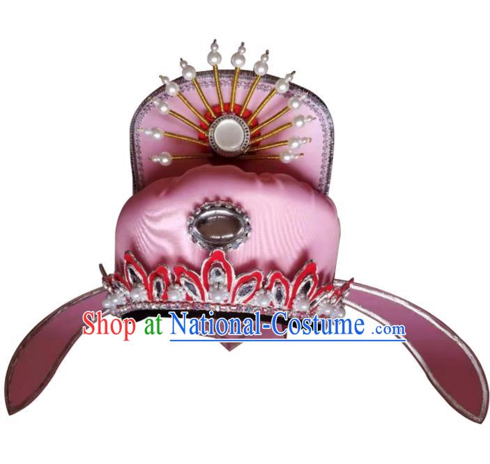 Chinese Ancient Scholar Hair Accessories Beijing Opera Xiaosheng Pink Satin Hat Peking Opera Young Male Headdress